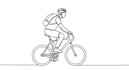 Fototapeta premium Outline of a cyclist riding a bicycle with a backpack 