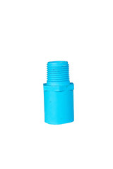 A light blue PVC male threaded adapter fitting, with visible threading at the top and a socket end at the bottom, isolated on a transparent background.
