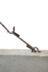 Heavy Duty Steel Sling Hook object in building construction site detail joint concrete with metal steel rusty dirty high quality unfinished foundation png