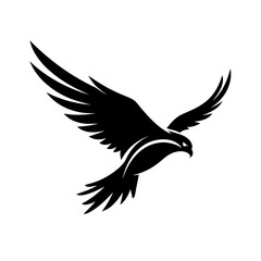 Obraz premium Soaring Silhouette: A striking, monochrome silhouette of an eagle in mid-flight, wings outstretched, representing freedom, power, and ambition, set against a bright backdrop.