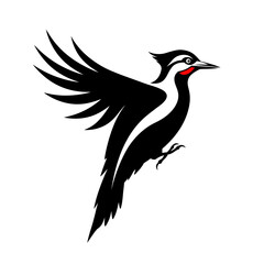 Fototapeta premium Woodpecker in Flight: A stylized, monochrome illustration of a woodpecker soaring gracefully through the air, showcasing the bird's elegant form and dynamic pose.