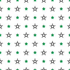Seamless green and black star on white background, Kawaii style