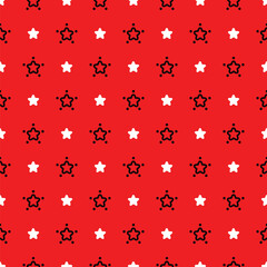 Seamless black and white star on red background, Kawaii style