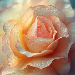 Delicate Peach Rose with Dewdrops in Soft Warm Lighting