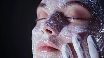 Obraz premium Close-up of Woman's Face with Creamy Mask, Skincare Routine