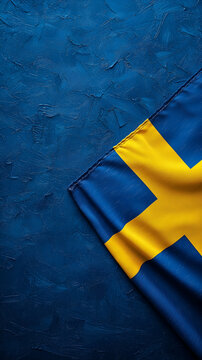Swedish National Flag - Blue and Yellow Scandinavian Emblem Waving in Textile Unity