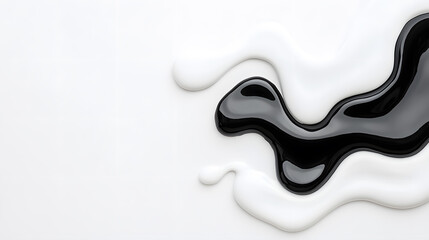 Abstract black and white liquid or paint swirl top view isolated on white background