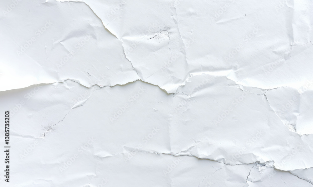 Poster crumpled white paper background with visible texture and creases, creating unique and artistic appea