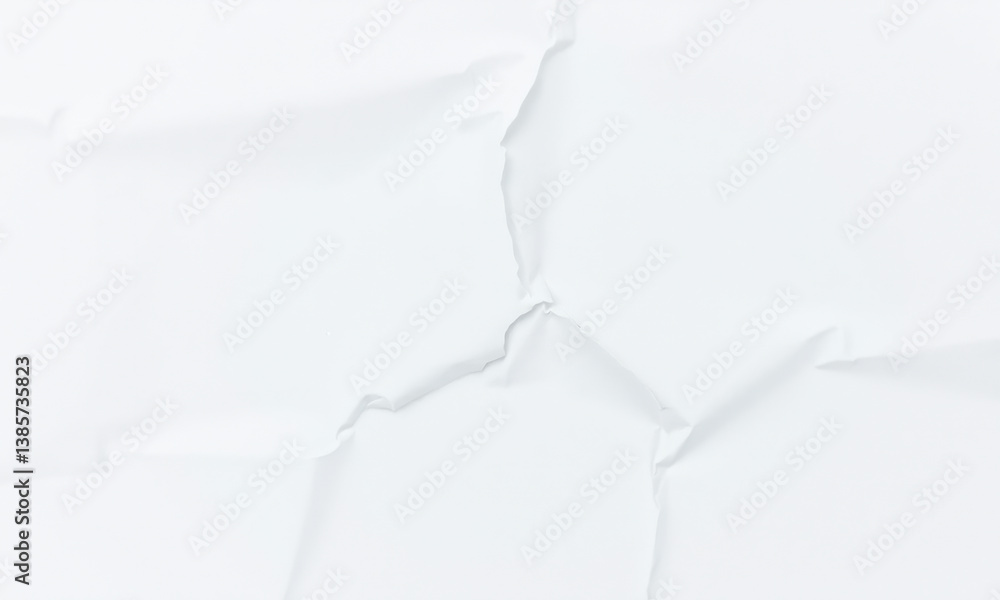 Poster crumpled white paper background with texture and folds, creating subtle yet interesting visual effec