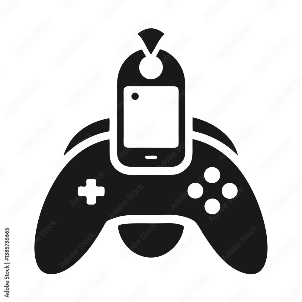 Poster a vector illustration depicts a 3d video game controller icon with a joystick, representing smart mo