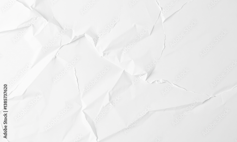 Poster crumpled white paper background with texture and creases, creating subtle yet dynamic visual effect 