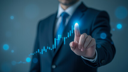 Businessman Touching Digital Chart Interface for Financial Growth and Investment Analysis in Modern Workplace