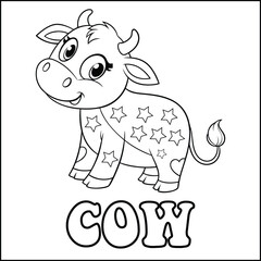 Cute cartoon cow coloring page design