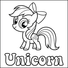 Cute Black and White Coloring Page of a Cartoon Unicorn