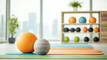 Fitness center with exercise balls