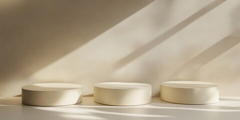 Cream Colored Cylindrical Display Stands in Sunlight