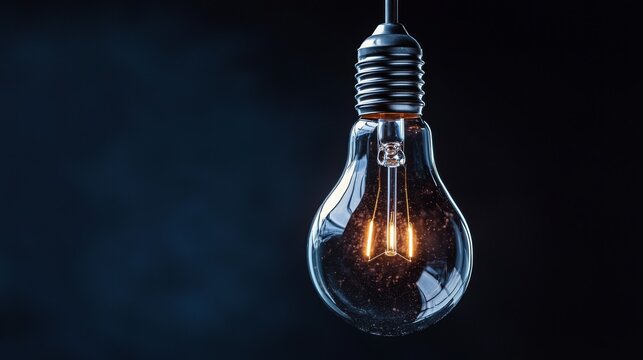 Vintage light bulb glowing against a dark background.