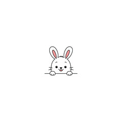 Cute rabbit peeking cartoon, vector illustration