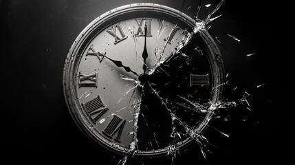 A broken clock symbolizes the distortion of time and reality.
