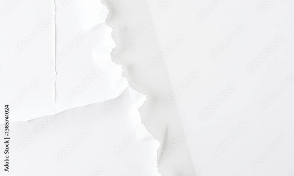 Aufkleber close up view of torn white paper, showcasing texture and layers of material. soft, clean lines crea
