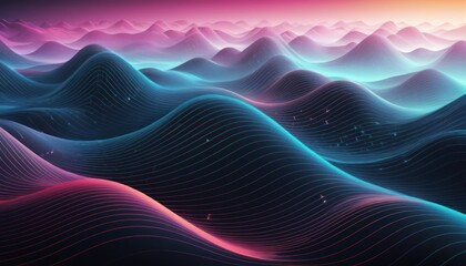 Abstract neon landscape with flowing lines, futuristic and modern style