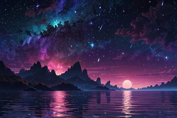Surreal Anime Night Sky with Cosmic Nebula and Floating Islands V3