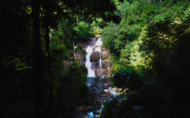Meenmutty waterfalls in Trivandrum, India.