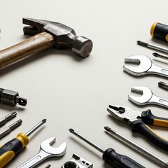 Labor Day tools flatlay neutral background copy space