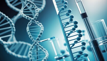 Abstract helix molecule structure with laboratory apparatus for research