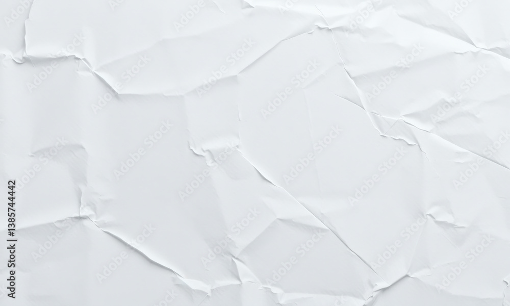 Poster crumpled white paper background with textured surface, ideal for various design projects and creativ