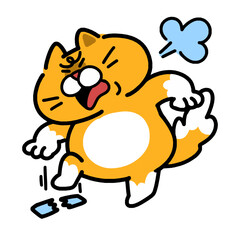 Angry cartoon cat stomping and breaking objects