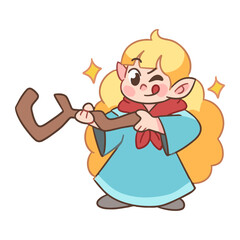 Cheerful cartoon elf ready for action