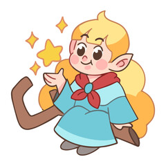 Chibi elf casting magic with glowing stars