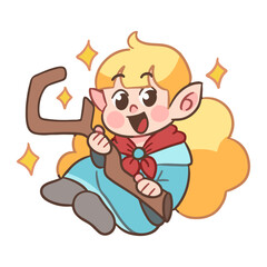 Happy elf character with glowing sparkles