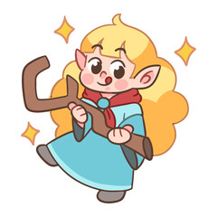 Adorable magical elf with staff and sparkles