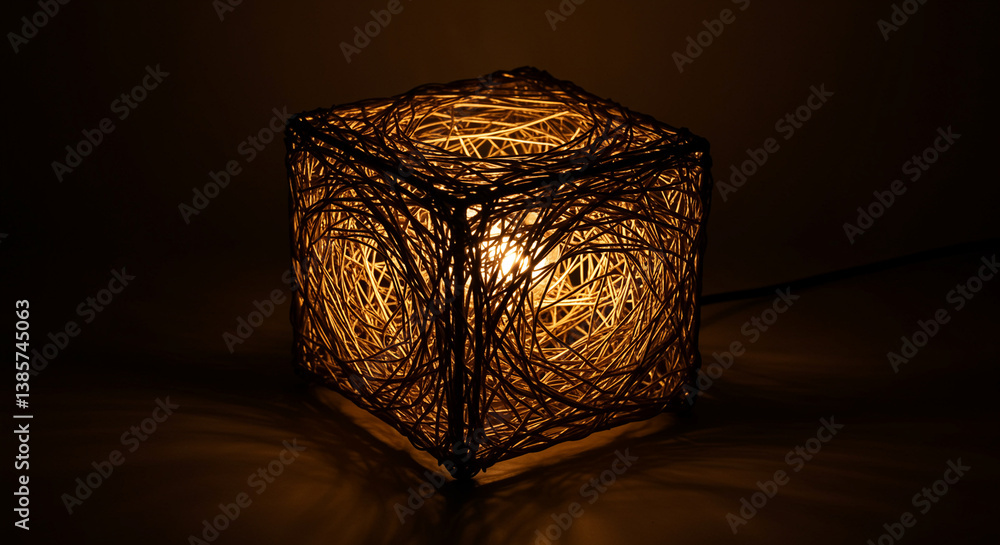 Poster decorative lamp decor lamp interior lighting illuminates cube shaped string lamp creating warm glow 
