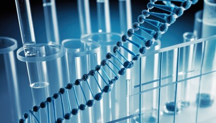 Conceptual representation of DNA strand in laboratory equipment background
