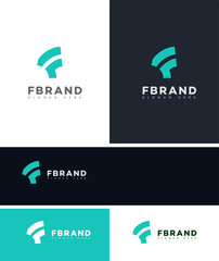 F Letter Logo Design Teal, White, and Black Variations