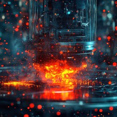 Obraz premium Futuristic Technology Concept with Fiery Energy and Bright Glow