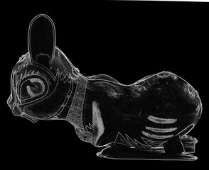 Illustration of a toy bunny in black and white