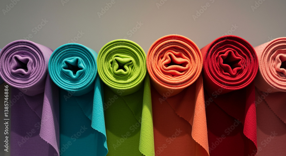 Poster colorful yoga mats rolls display a vibrant spectrum of hues and textures creating an inviting and vi