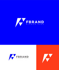 Abstract F Brand Logo Design Blue, White, Orange Triangles