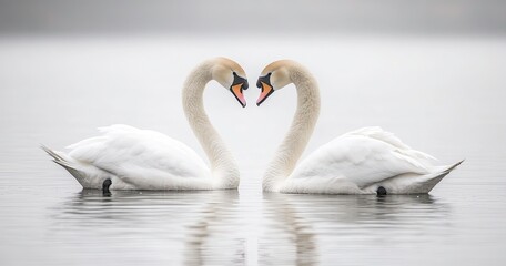 Naklejka premium Two Swans in Love, Forming a Heart Shape