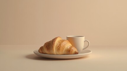 A freshly baked croissant with a cup of coffee. Featuring comfort and indulgence