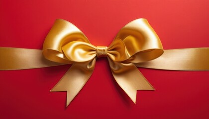Elegant gold ribbon bow on vibrant red background offering luxurious appeal
