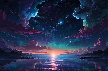 Surreal Anime Night Sky with Cosmic Nebula and Floating Islands V7