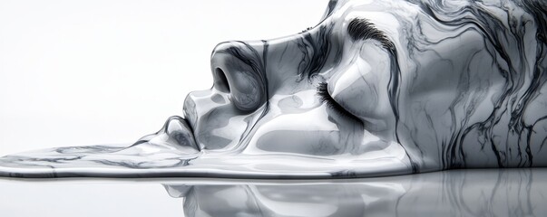 A serene and surreal depiction of a calm face in liquid form.