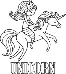 A Princess Riding a Unicorn Coloring Page