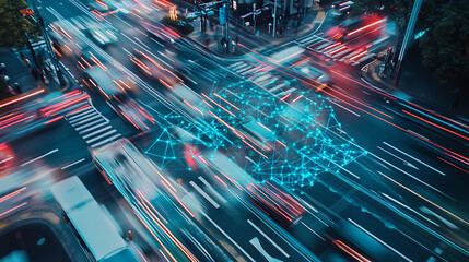 An AI powered system enhancing traffic management by analyzing real time vehicle and pedestrian movement data, futuristic AI-driven traffic optimization platform, Transportation technology style