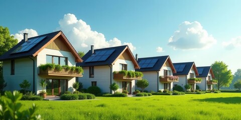 Eco-Friendly Suburban Homes with Solar Panels A Vision of Sustainable Living in a Picturesque Green Landscape